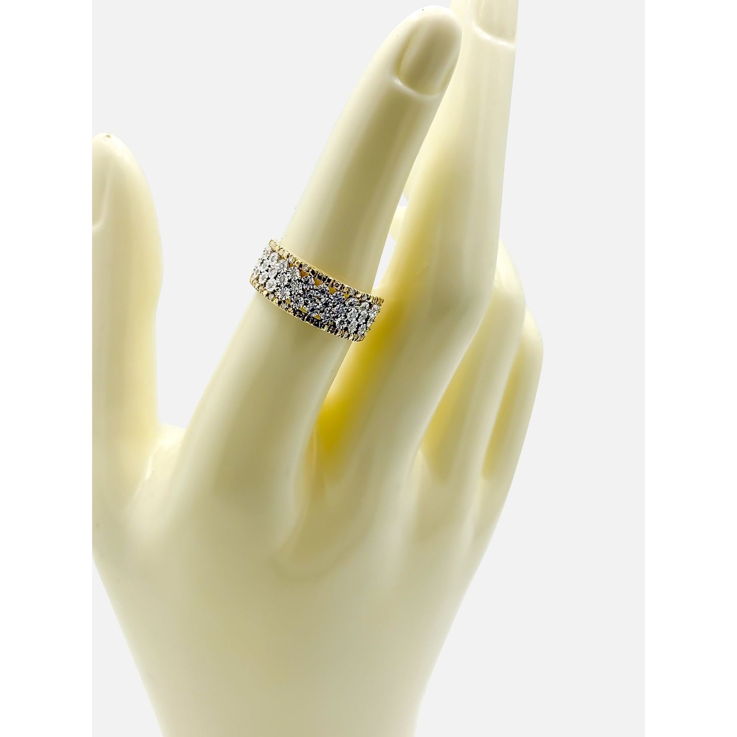 Yellow Gold 3 row diamond ring with .25 ct tw