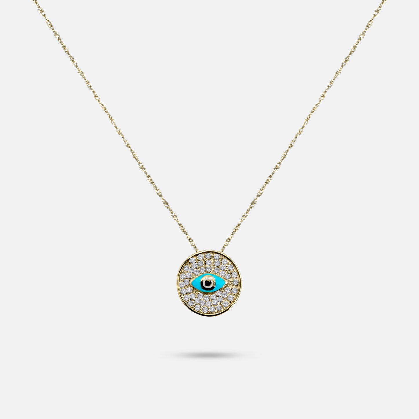 Yellow Gold Diamond Evil Eye Pendant with Chain .18ct tw