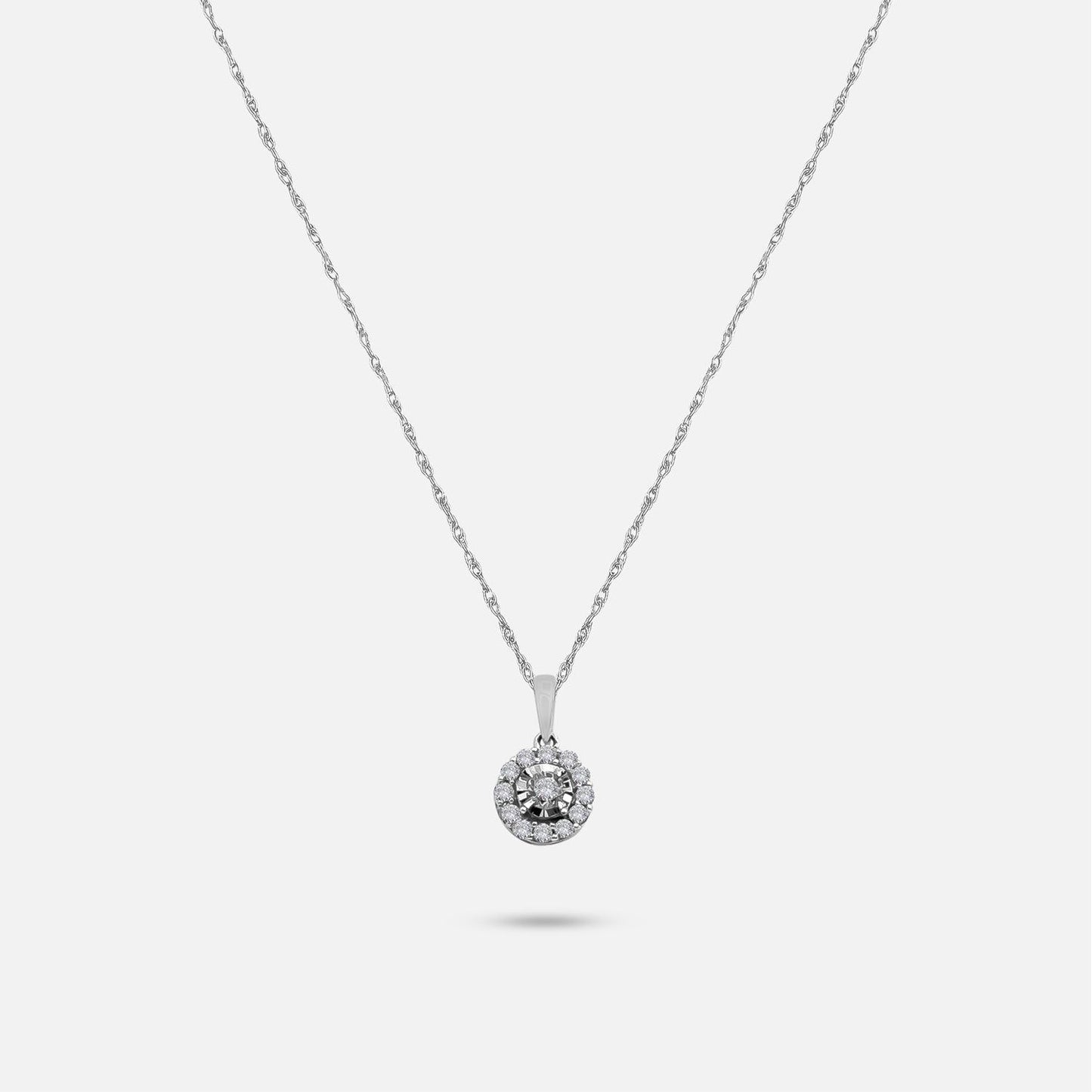 Round Diamond Pendant in White Gold with Chain – 0.25ct Total Diamond Weight