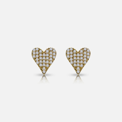 Yellow Gold Heart Studs with 0.15ct Total Weight Diamonds