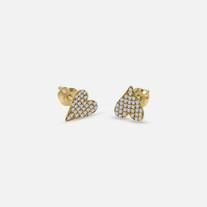 Yellow Gold Heart Studs with 0.15ct Total Weight Diamonds