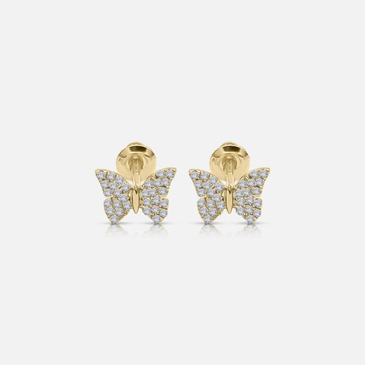 Yellow Gold Butterfly Studs with 0.15ct Total Weight Diamonds