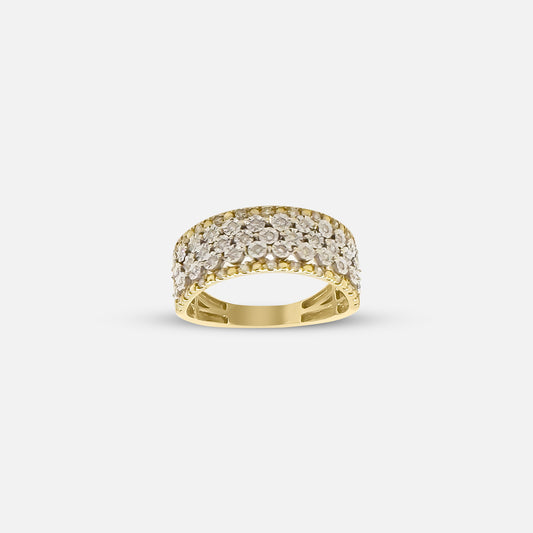 Yellow Gold 3 row diamond ring with .25 ct tw