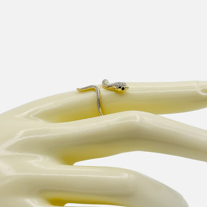 Yellow Gold Snake Ring with Emerald eyes and 0.15ct Total Diamond Weight