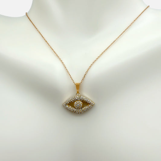 Yellow Gold Diamond  Open Evil eye with chain