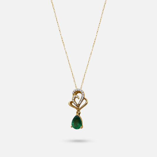 Yellow Gold Diamond and Pear shape Emerald Pendant