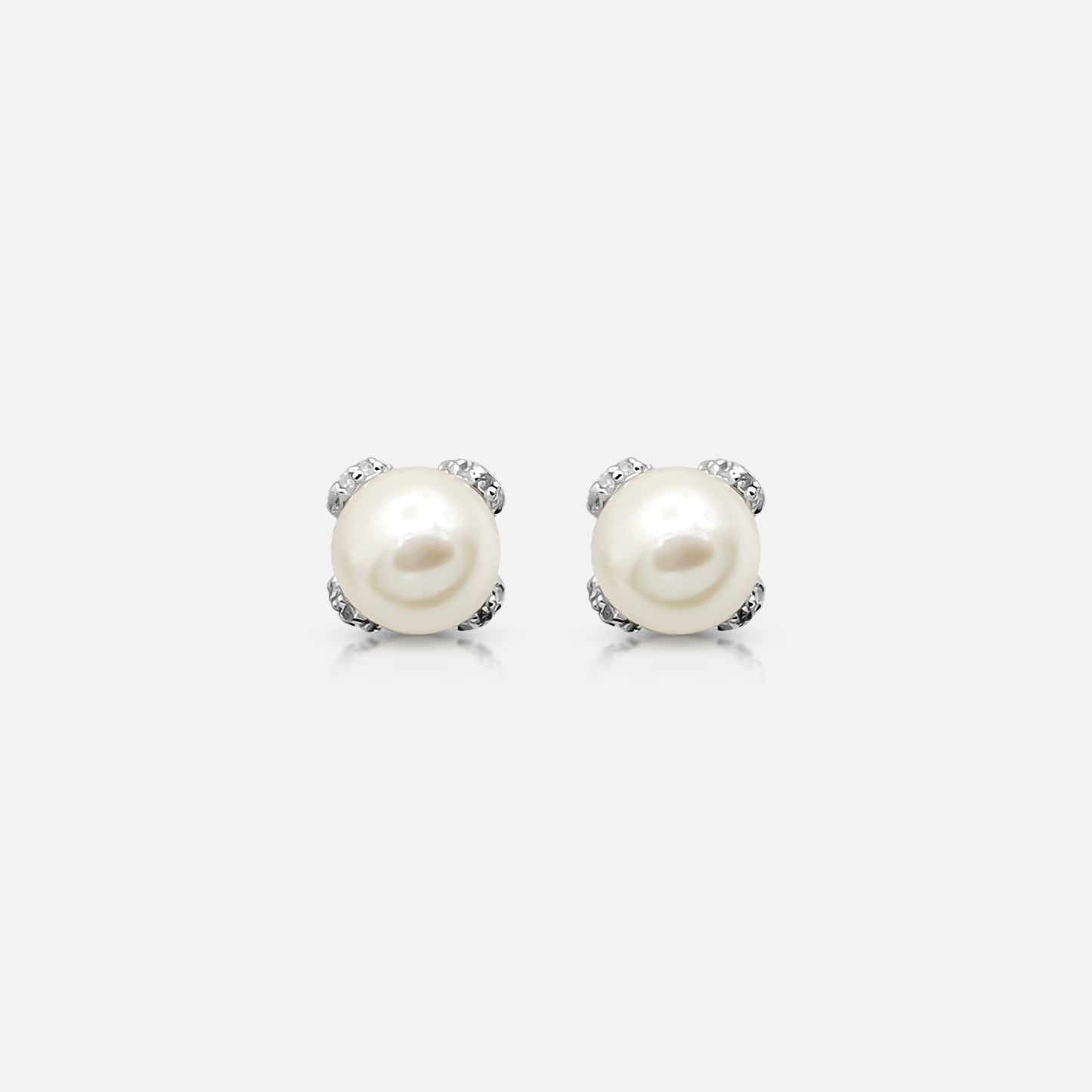 14K White Gold Pearl studs with Diamond Accents