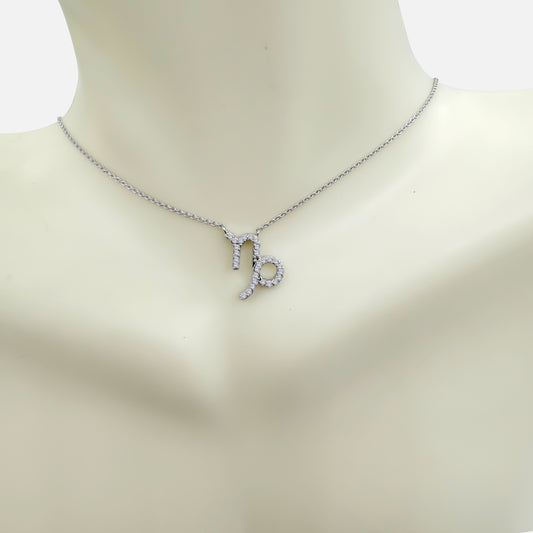14K white Gold Diamond Capicorn Zodiac Pendant with chain