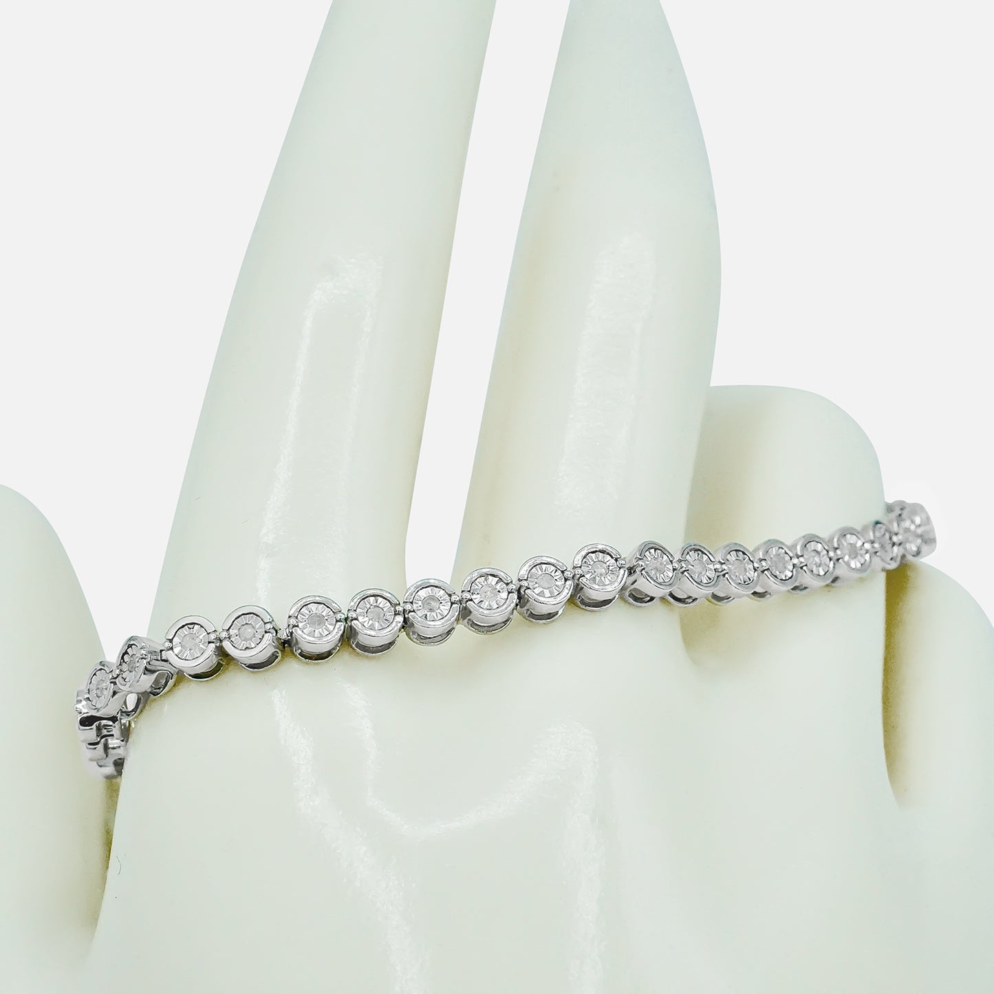 Round Genuine Diamond Tennis Bracelet in silver with 14K White Flash Plating