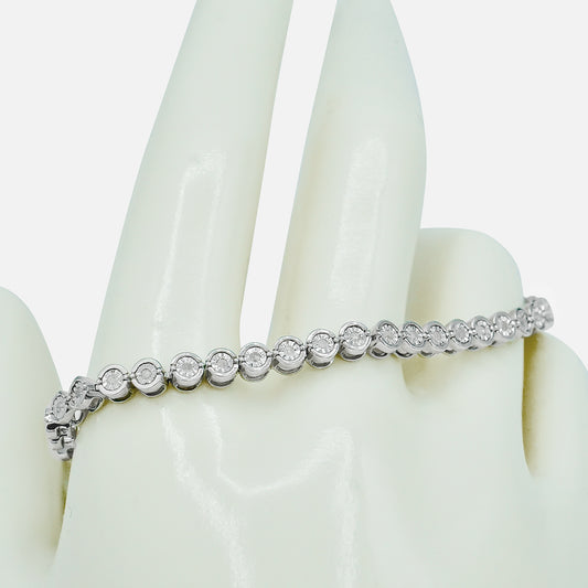 Round Genuine Diamond Tennis Bracelet in silver with 14K White Flash Plating
