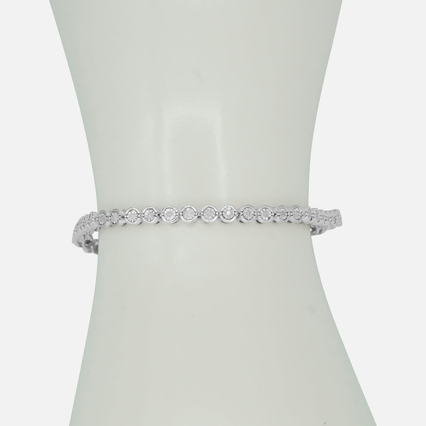 Round Genuine Diamond Tennis Bracelet in silver with 14K White Flash Plating