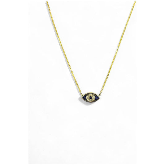 14K Yellow Gold Diamond & Sapphire Evil eye .08ct tw with Chain included