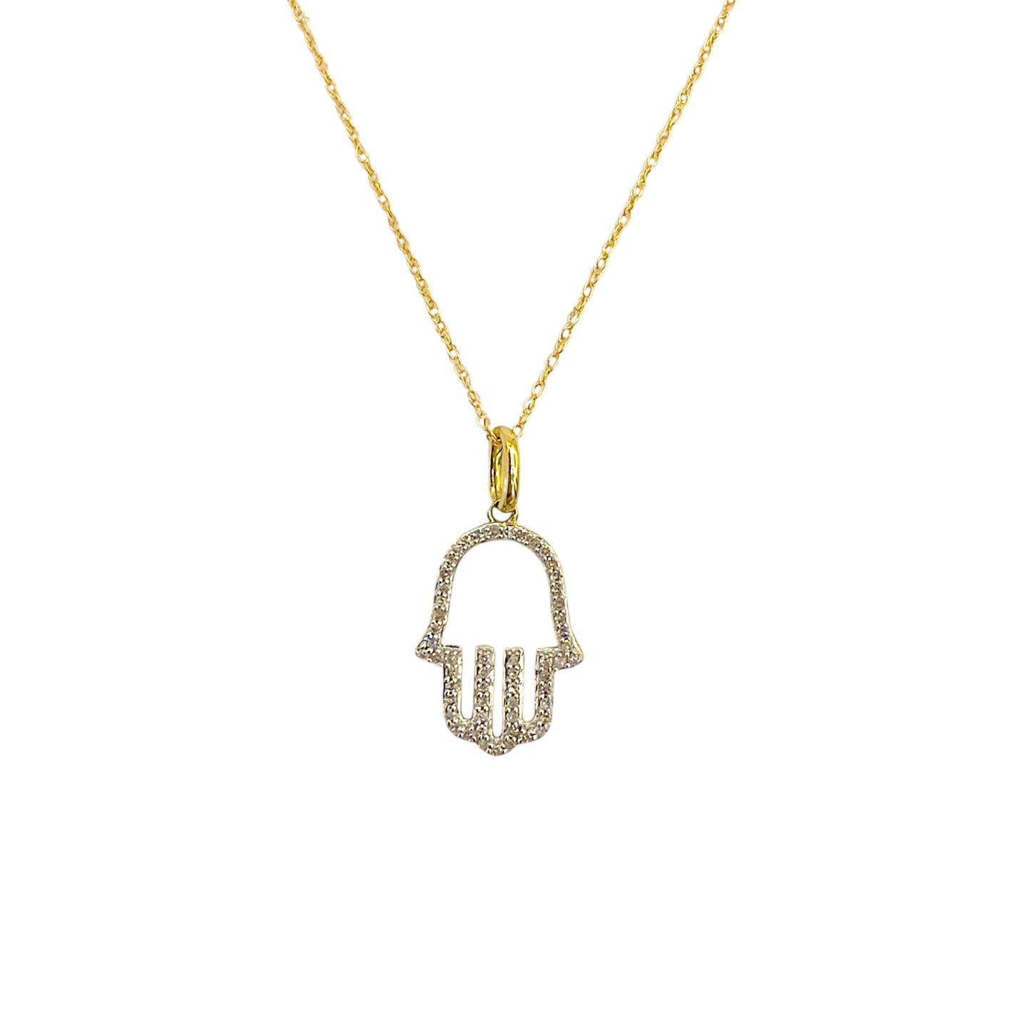 Yellow Gold Diamond Hamse Charm .10ct TW with chain included