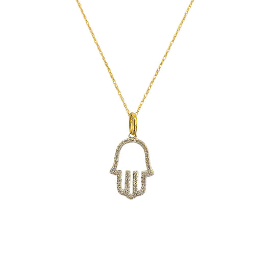 Yellow Gold Diamond Hamse Charm .10ct TW with chain included