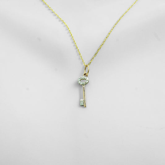 Yellow Gold Diamond Key Pendant .06ct tw with Chain