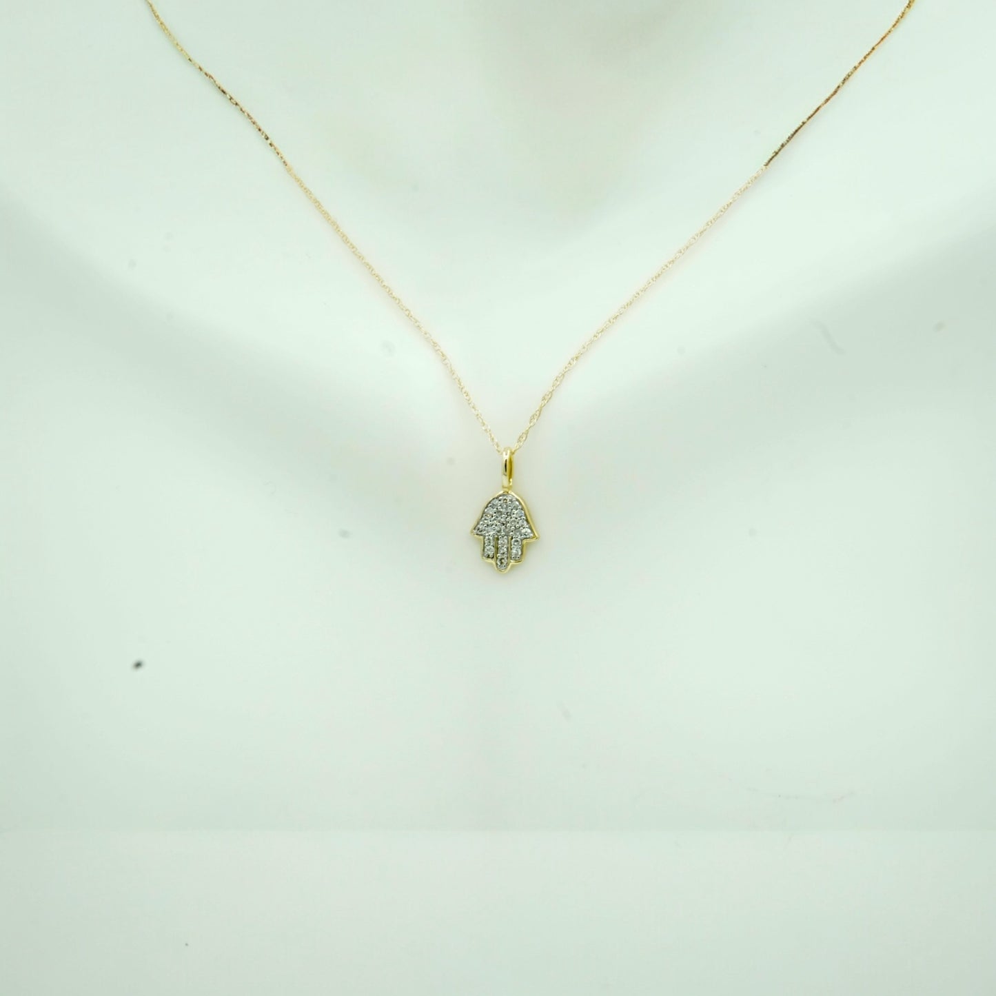 Yellow Gold Diamond Hamsa Charm with Chain .10ct TW