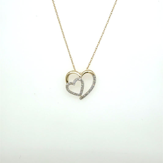 Yellow Gold Double Heart Diamond open Pendant with chain