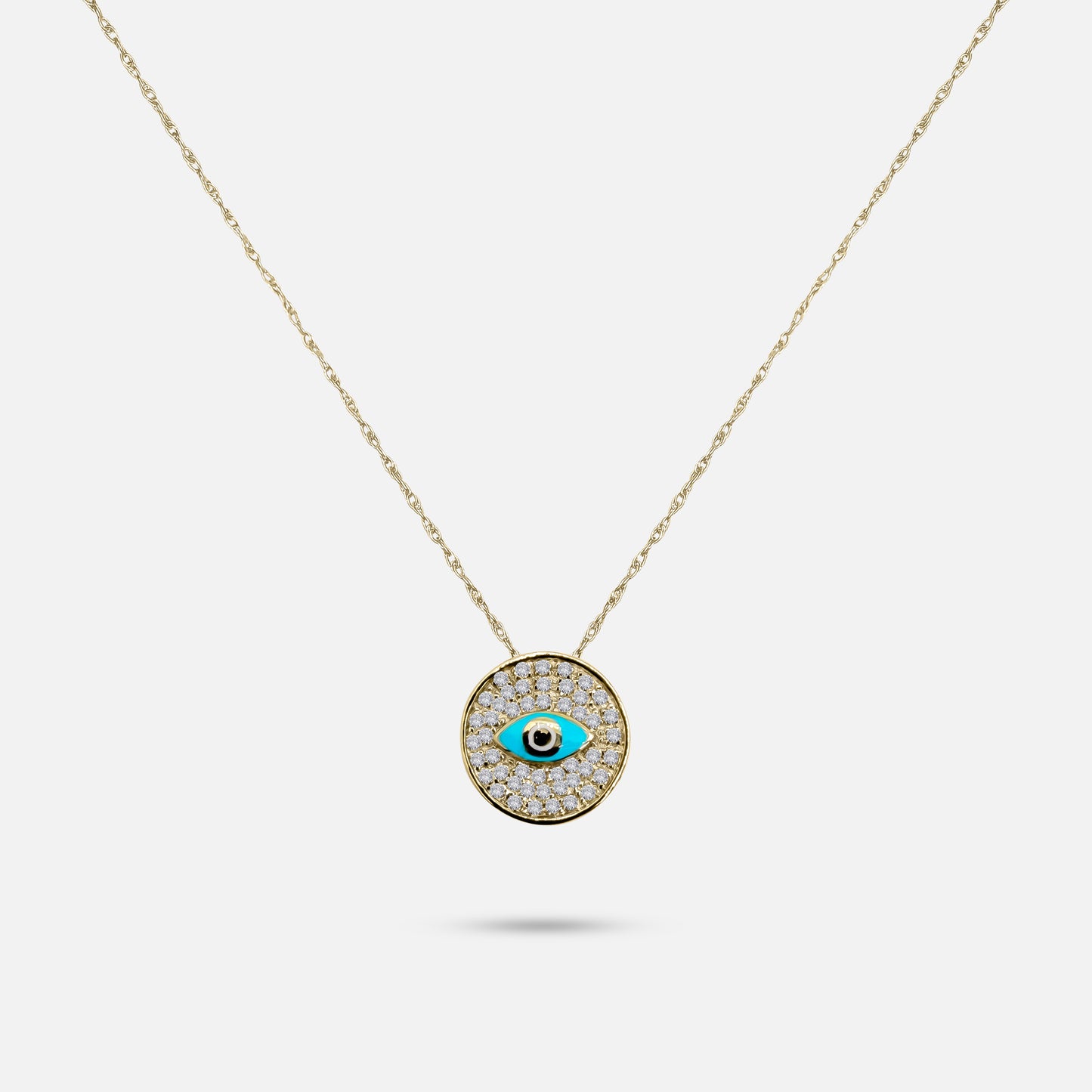 Yellow Gold Diamond Evil Eye Pendant with Chain  .18ct tw